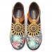 Genuine Leather Retro Floral Hook & Loop Comfy T-strap Heels