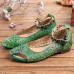 Retro Hollow Tie-dyed Ankle Flowers Buckle Strap Comfy Soft Flat Shoes