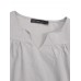 Casual Plain V-neck 3/4 Sleeve Women Solid Cotton Blouse