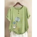 Vintage Women Daisy Print Buttons Short Sleeve Irregular Hem Blouse