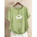 Vintage Women Daisy Print Buttons Short Sleeve Irregular Hem Blouse