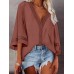 Women Bohemian Retro Lace Patchwork Three Quarter Sleeve Casual Blouses