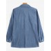 Women Corduroy Solid Color Chest Pocket Front Buttons Long Sleeve Casual Shirts
