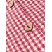 Women Long Sleeve Plaid Buttons Stand Collar Vintage Blouse
