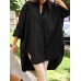 Women Loose Buttons Solid Long Sleeve Lapel Collar Irregular Casual Shirts