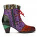 Genuine Leather Splicing Woolen Design Floral Colorblock Side-zip Comfy Chunky Heel Short Boots
