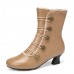 Women Solid Color Synthetic Leather Splicing Comfy Wearable Side Zippers Heel Short Boots