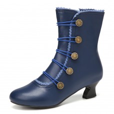 Women Solid Color Synthetic Leather Splicing Comfy Wearable Side Zippers Heel Short Boots