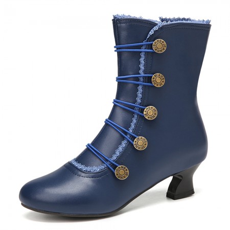 Women Solid Color Synthetic Leather Splicing Comfy Wearable Side Zippers Heel Short Boots